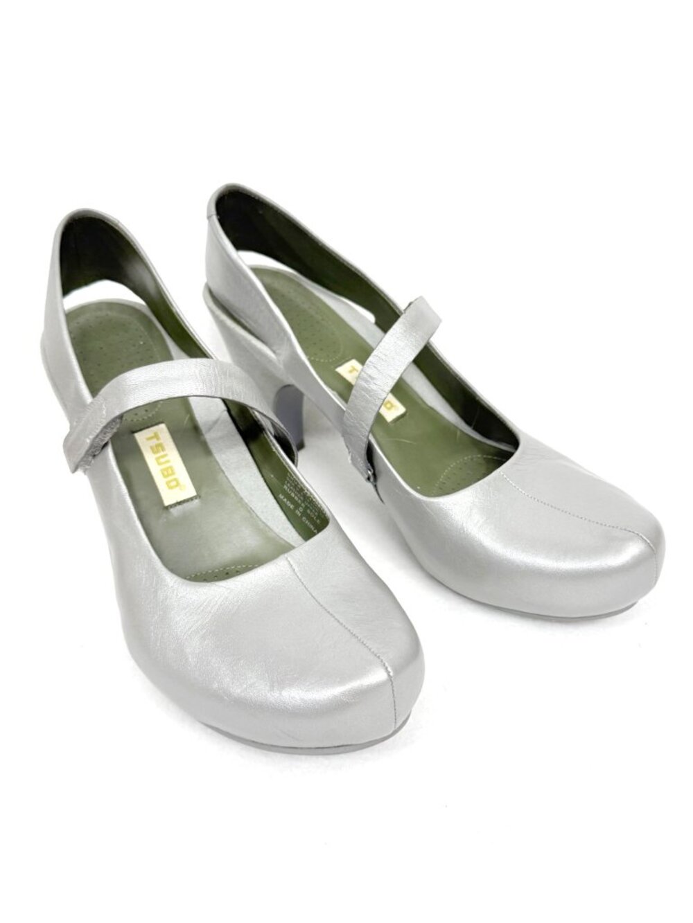 Tsubo Leather Silver Tone Mary Jane Slingback Heels w/Comfort Insole Size 10